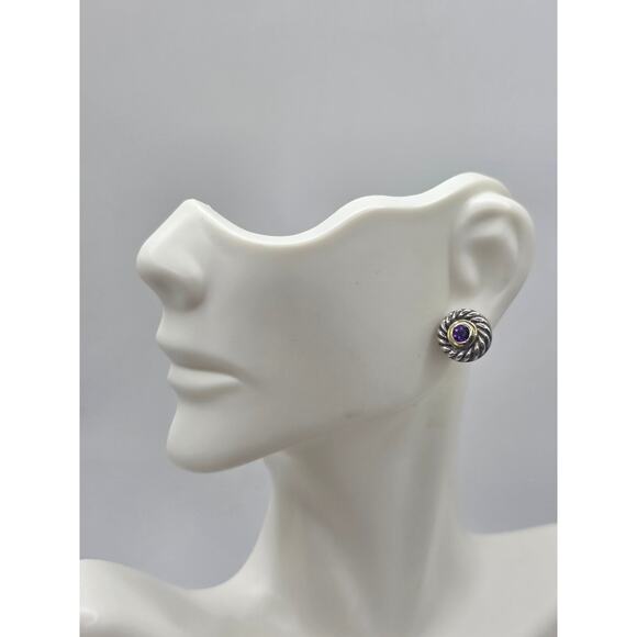 David Yurman Sterling Silver Amethyst Cookie Stud Earrings - Picture 3 of 16